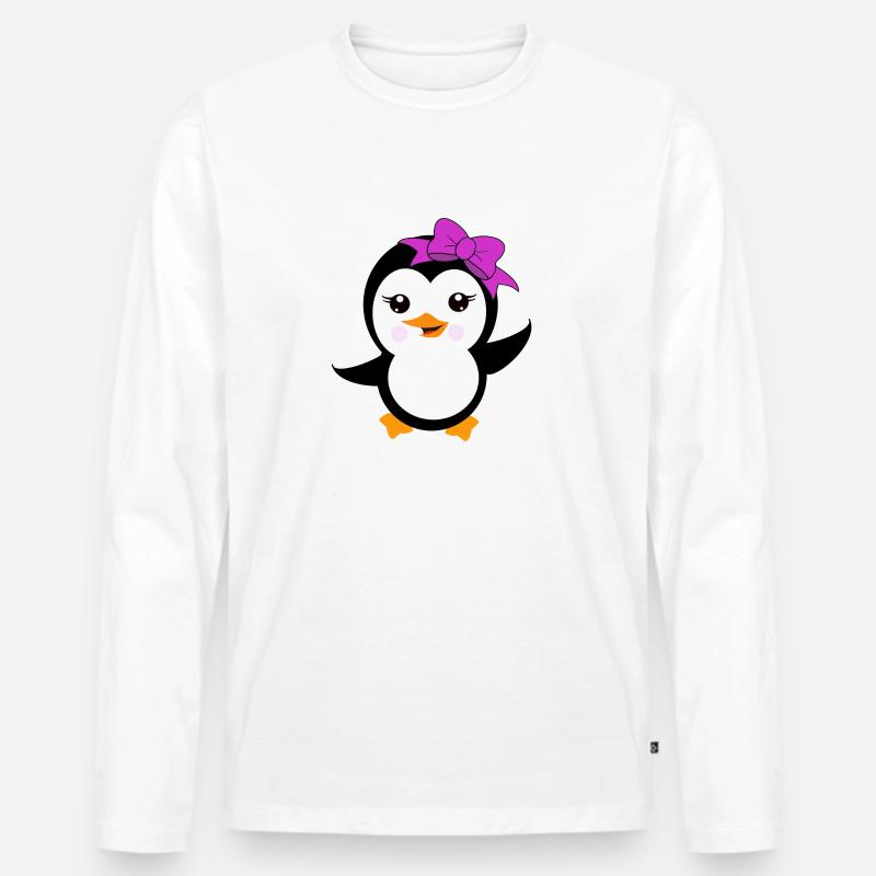 Pinguin mit Lila Schleife - Männer Premium Bio Langarmshirt - Weiß