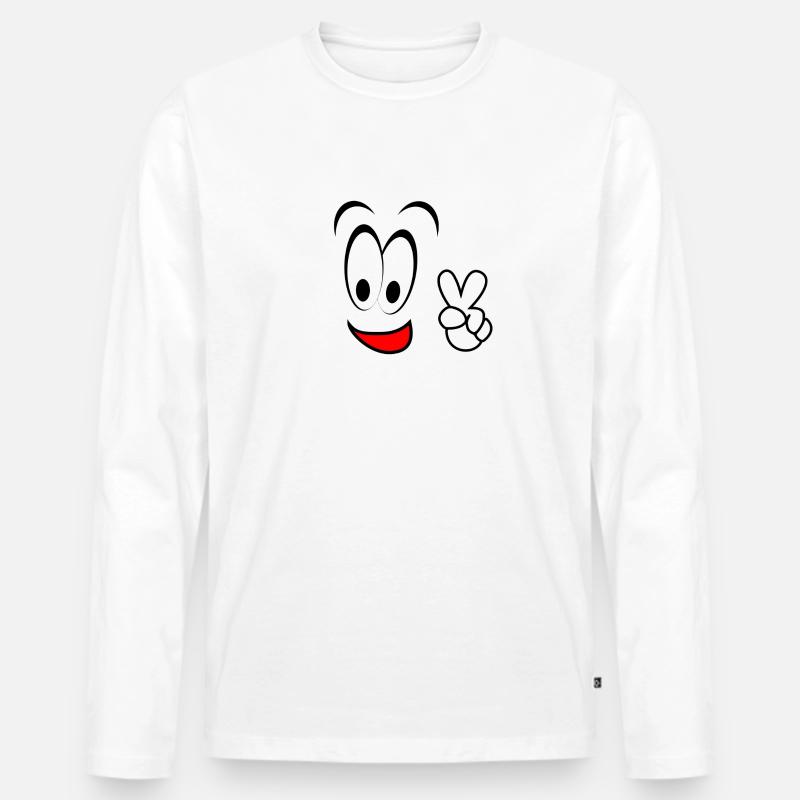 Gesicht lustig Peace - Männer Premium Bio Langarmshirt - Weiß