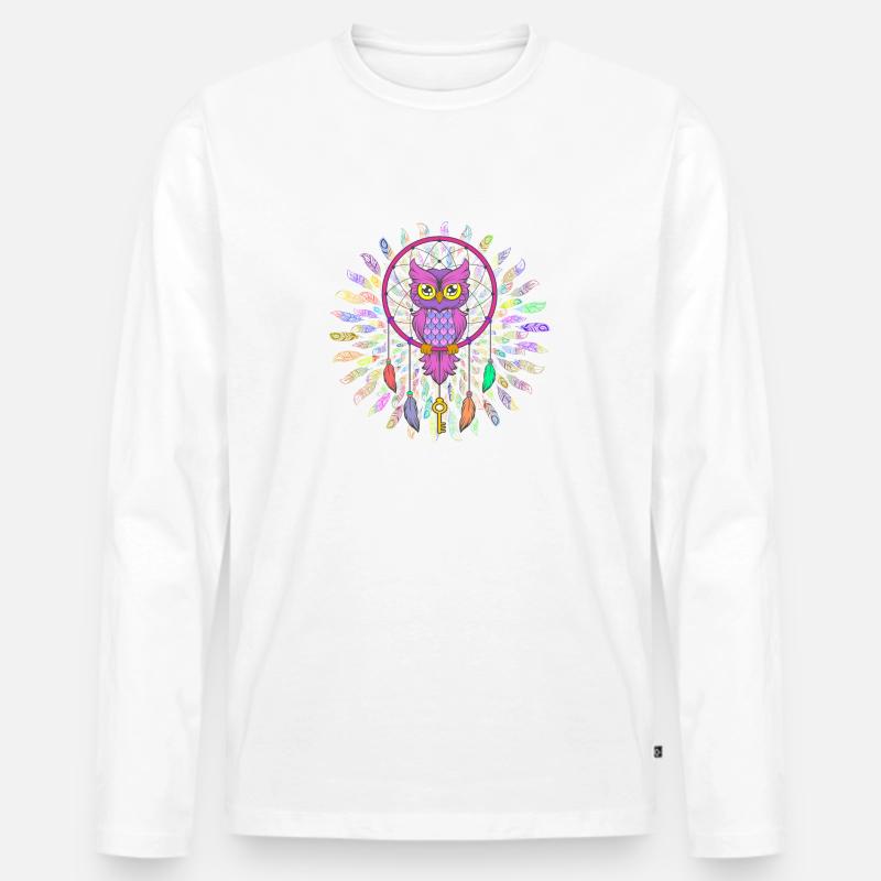 Bunte Eule - Männer Premium Bio Langarmshirt - Weiß