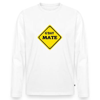 G DAY MATE - Men's Premium Organic Long Sleeve Shirt - white - Front - Nico (187cm)