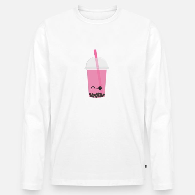 Kawaii Bubble Tea Kirsch - Männer Premium Bio Langarmshirt - Weiß