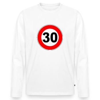 30e anniversaire - 30 - Célébration - Panneau de signalisation - T-shirt manches longues Premium bio Homme - blanc - Devant - Nico (187cm)