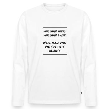 Dein Frieden & Freiheit T-Shirt - Männer Premium Bio Langarmshirt - Weiß - Vorne - Nico (187cm)