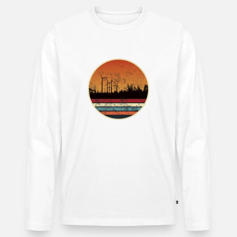 Windpark im Sonnenuntergang - Windkraft - Männer Premium Bio Langarmshirt - Weiß