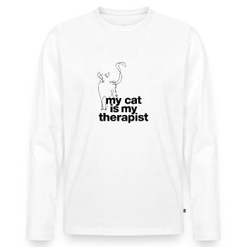 "my cat is my therapist" statement with cat - Men's Premium Organic Long Sleeve Shirt - white - Front - Nico (187cm)