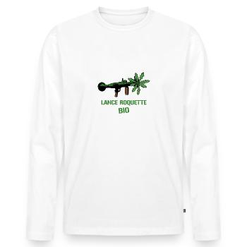 LANCE ROQUETTE BIO ! (cuisine, écologie) - T-shirt manches longues Premium bio Homme - blanc - Devant - Nico (187cm)