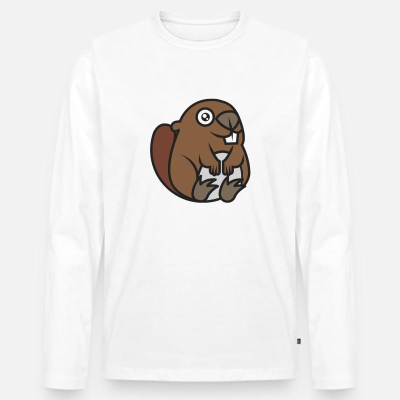 Fröhlicher Biber - Männer Premium Bio Langarmshirt - Weiß