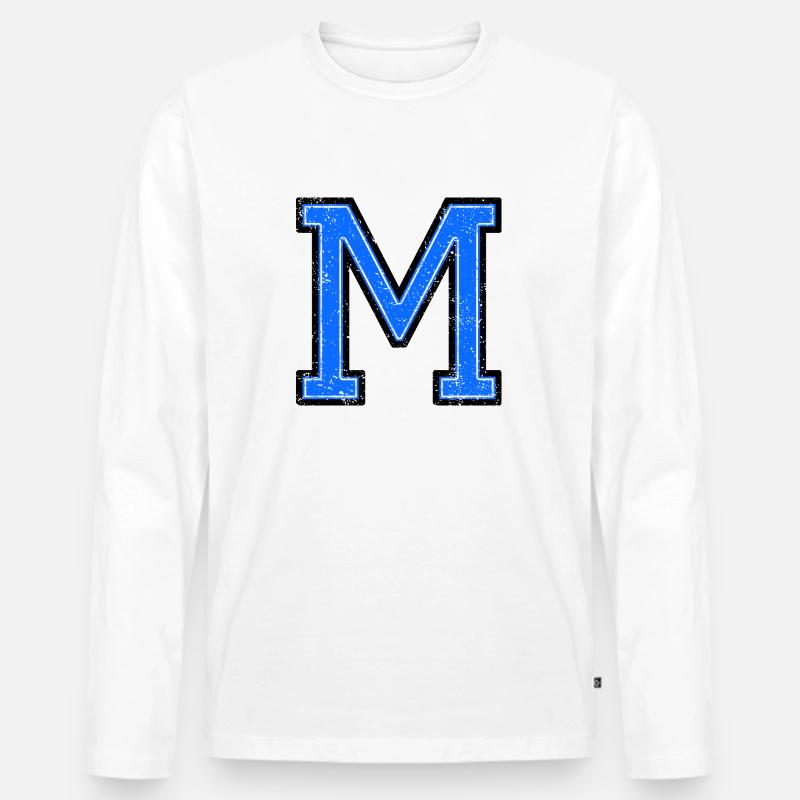 M - Buchstabe / College Style - Männer Premium Bio Langarmshirt - Weiß