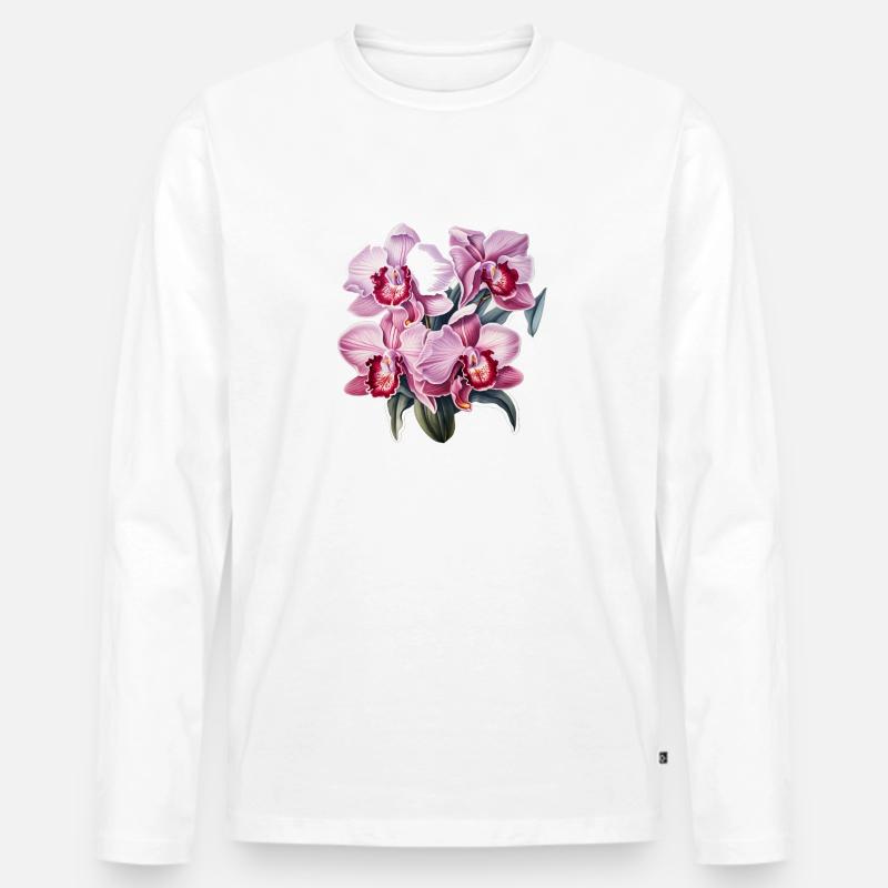 Orchidee - Männer Premium Bio Langarmshirt - Weiß