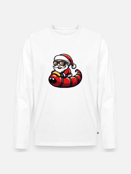 Worm Santa Claus Cartoon - Men's Premium Organic Long Sleeve Shirt - white