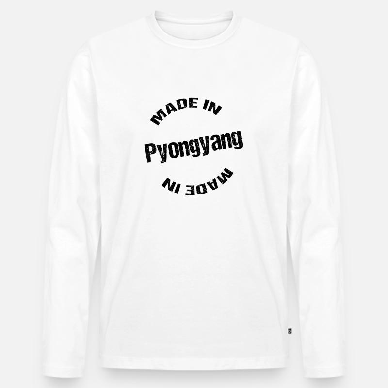 Hergestellt in Pjöngjang - Männer Premium Bio Langarmshirt - Weiß