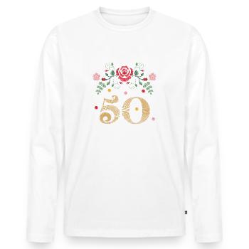 50 ans! Oui, puissiez-vous vivre! - T-shirt manches longues Premium bio Homme - blanc - Devant - Nico (187cm)