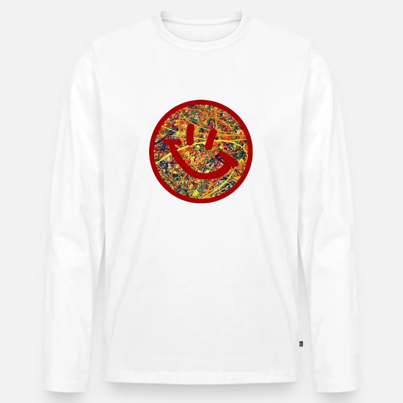 Abstrakter Smiley - Männer Premium Bio Langarmshirt - Weiß