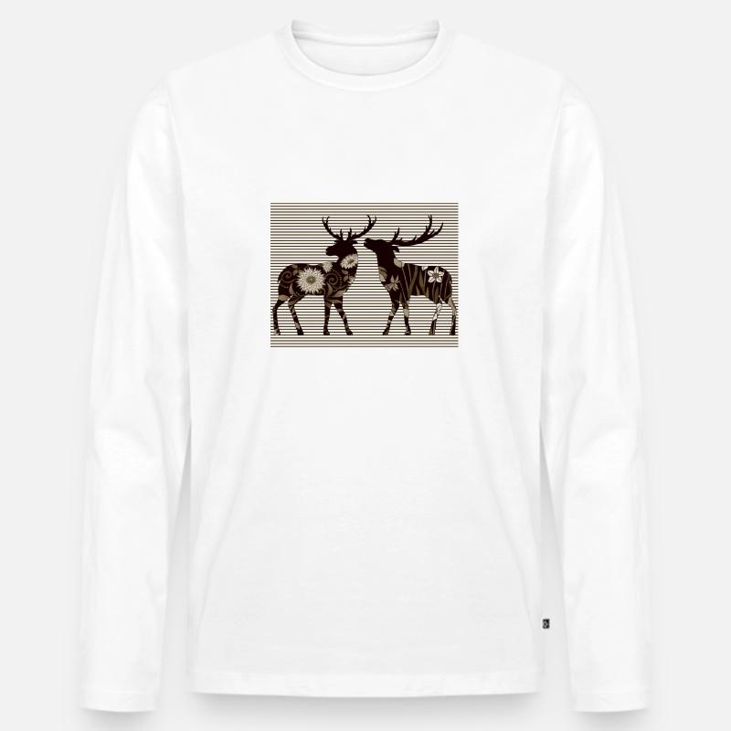 Hirsch - Männer Premium Bio Langarmshirt - Weiß