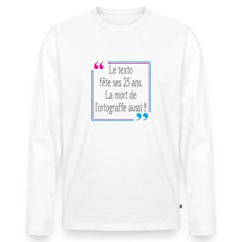 Mort de l'orthographe - T-shirt manches longues Premium bio Homme - blanc - Devant - Nico (187cm)