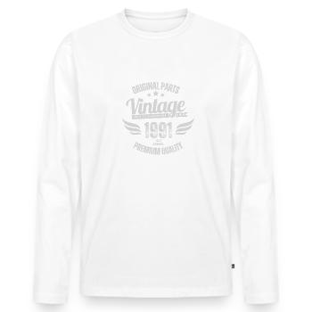 Année de naissance 1991 cadeau d'anniversaire - T-shirt manches longues Premium bio Homme - blanc - Devant - Nico (187cm)