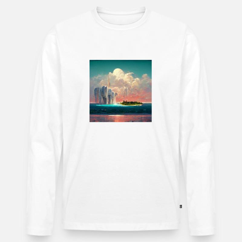 Zukünftiges Paradise Island Gemälde - Männer Premium Bio Langarmshirt - Weiß