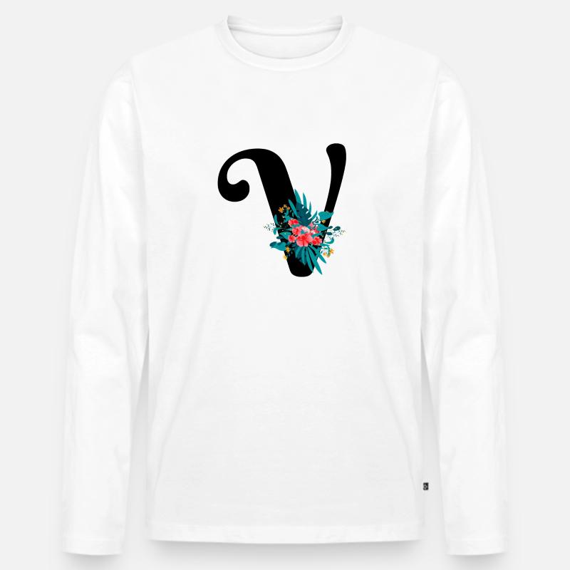 Buchstabe V geblümt - Männer Premium Bio Langarmshirt - Weiß