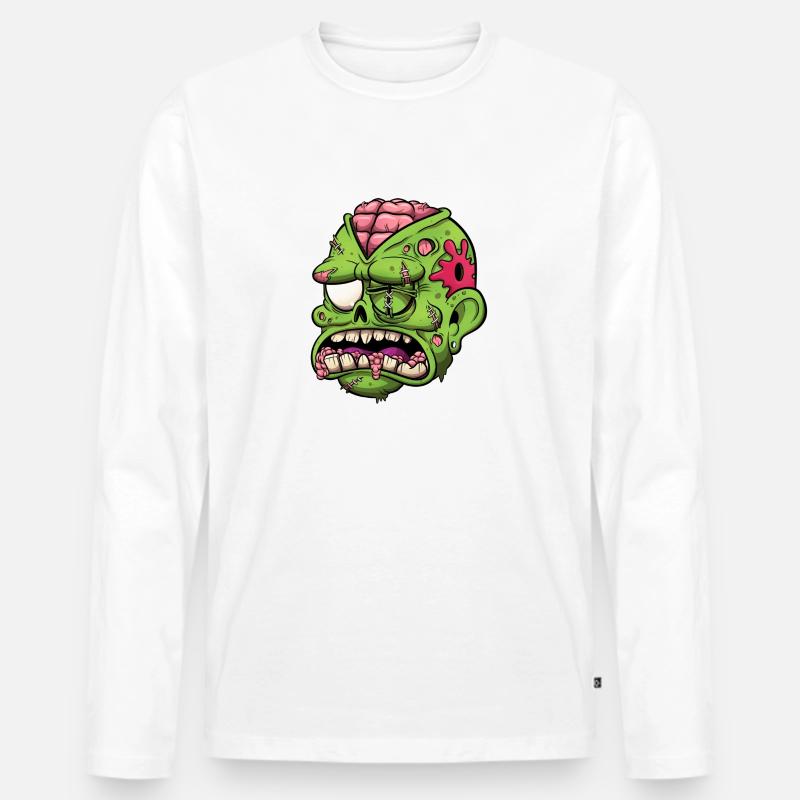 Verwundeter Zombiekopf - Männer Premium Bio Langarmshirt - Weiß