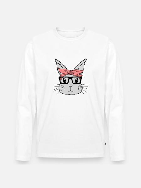 Female Nerd Rabbit Face - Men's Premium Organic Long Sleeve Shirt - white