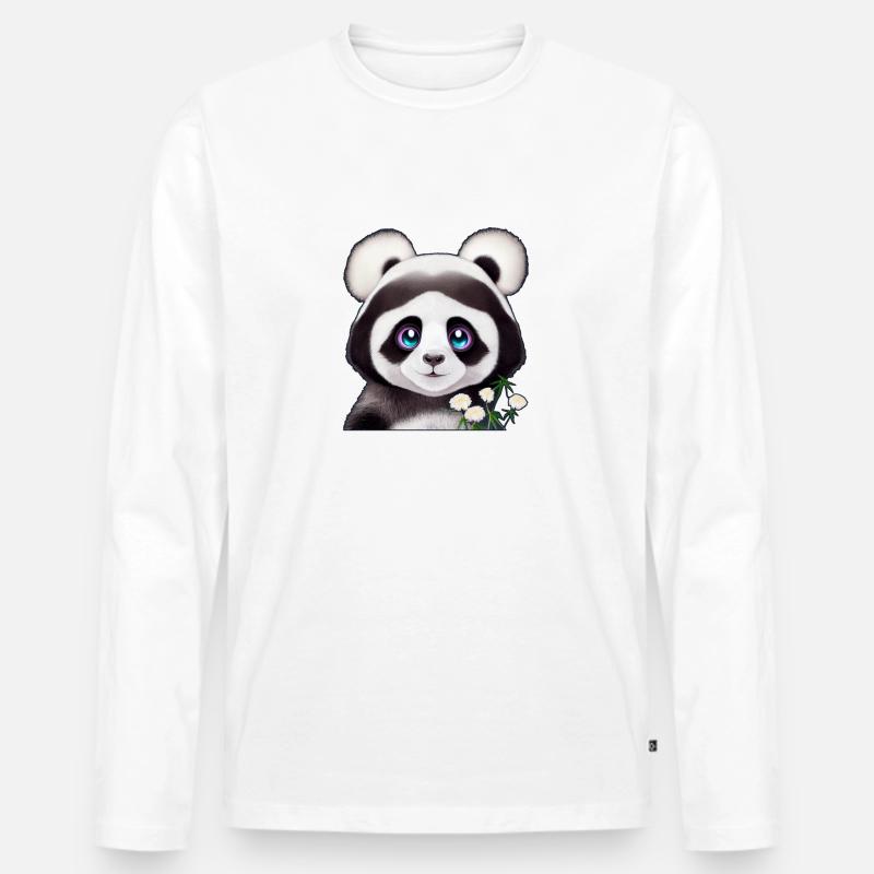 Panda mit Blumen - Männer Premium Bio Langarmshirt - Weiß
