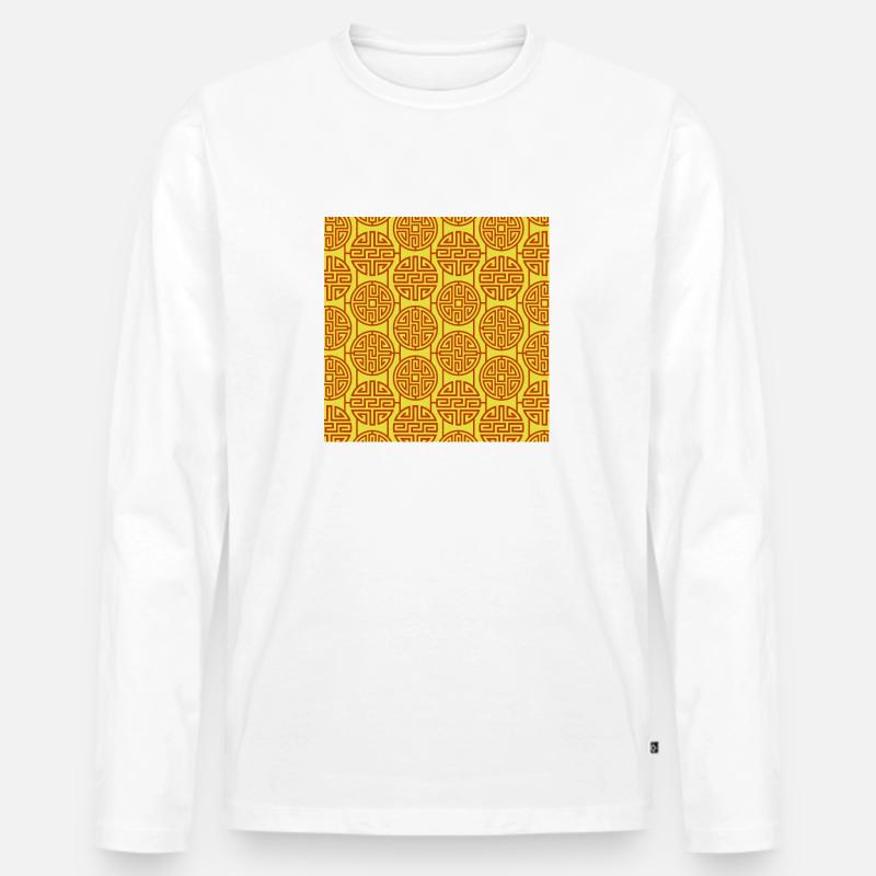 Chinesisches Muster - Männer Premium Bio Langarmshirt - Weiß