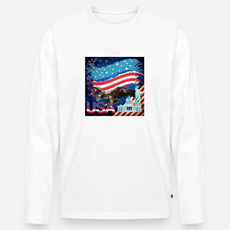 USA, American Eagle - Männer Premium Bio Langarmshirt - Weiß