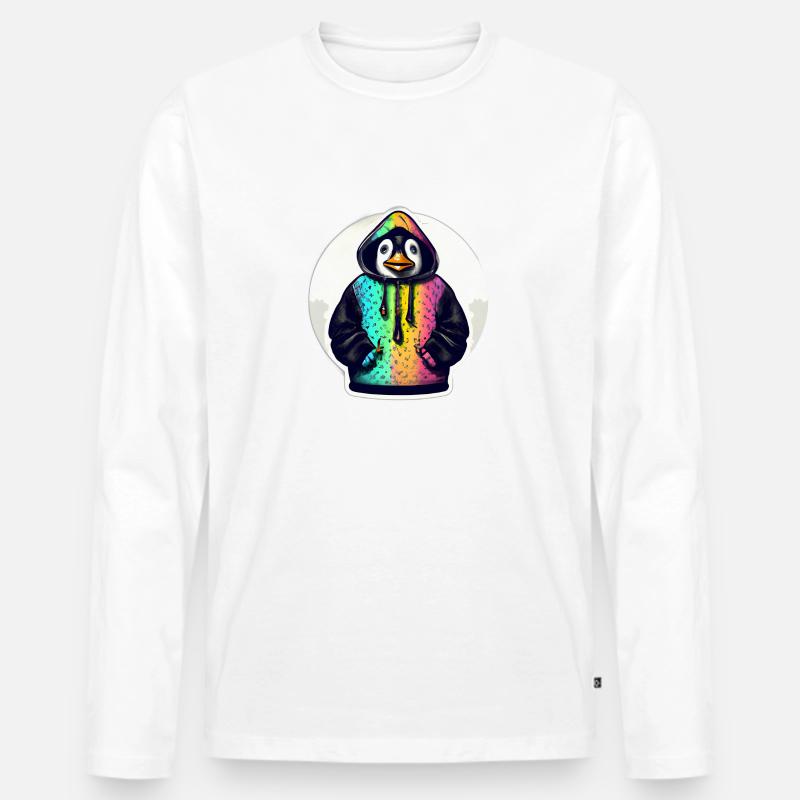 Pinguin mit Bunten Pullover - Männer Premium Bio Langarmshirt - Weiß