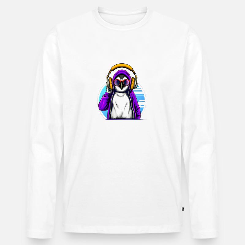 Cooler Pinguin mit Pullover - Männer Premium Bio Langarmshirt - Weiß