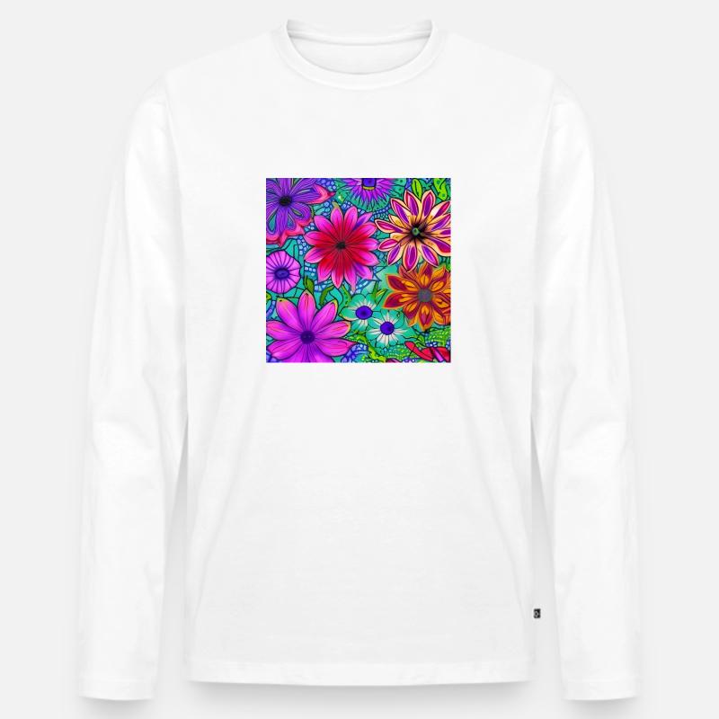 Neonblumen Kunst - Männer Premium Bio Langarmshirt - Weiß