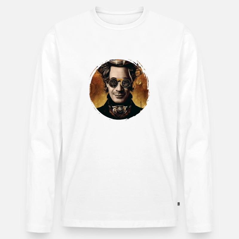 Steampunk-Pilot - Männer Premium Bio Langarmshirt - Weiß