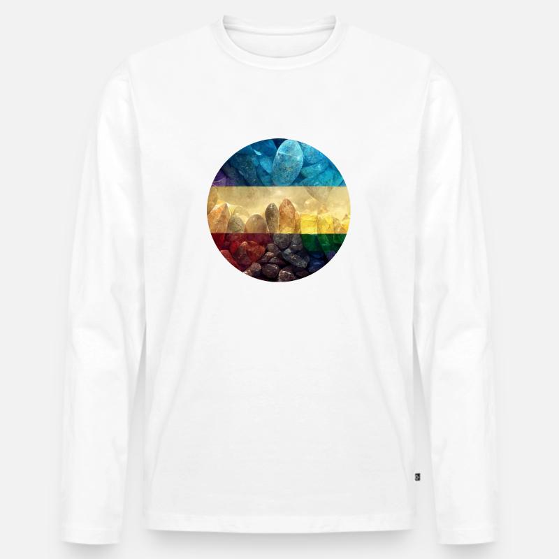 Regenbogenfarbene Steine - Männer Premium Bio Langarmshirt - Weiß