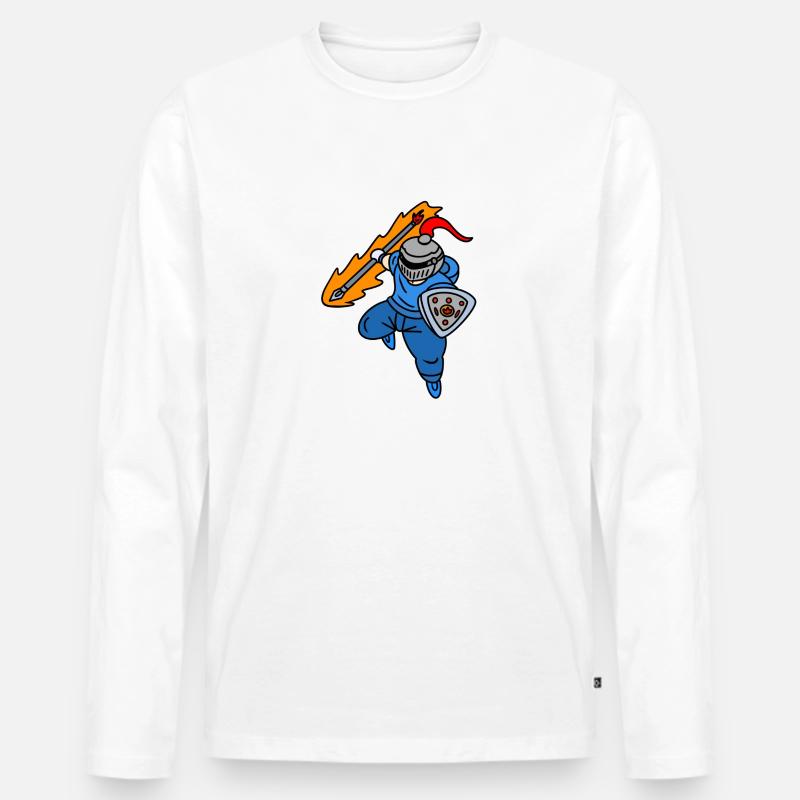 Cooler Ritter mit Kapuzenpullover - Männer Premium Bio Langarmshirt - Weiß