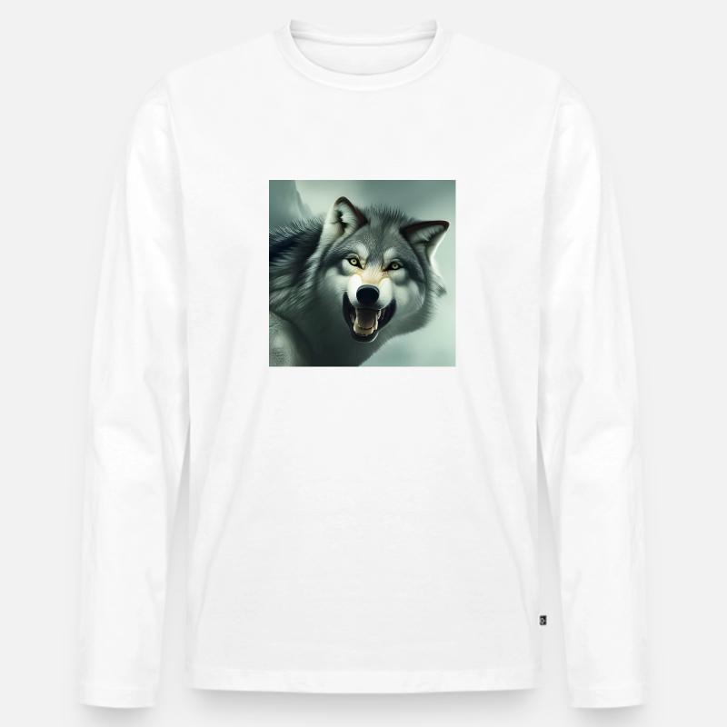 Wütender Wolf - Männer Premium Bio Langarmshirt - Weiß
