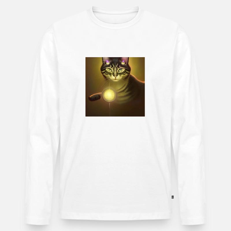 Die Universums Katze - Männer Premium Bio Langarmshirt - Weiß