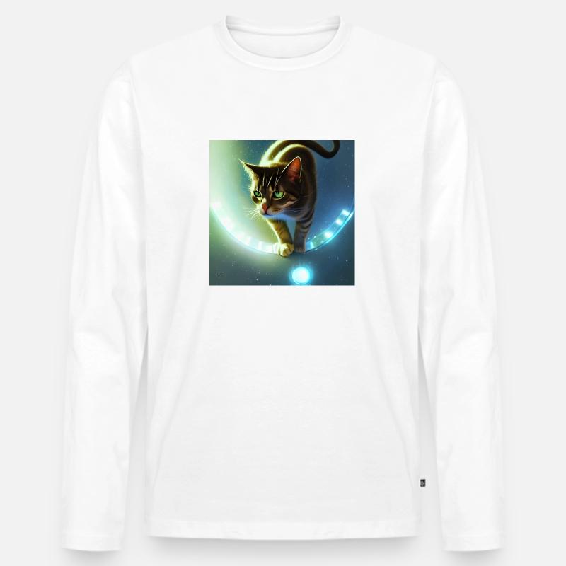 Die Universums Katze - Männer Premium Bio Langarmshirt - Weiß