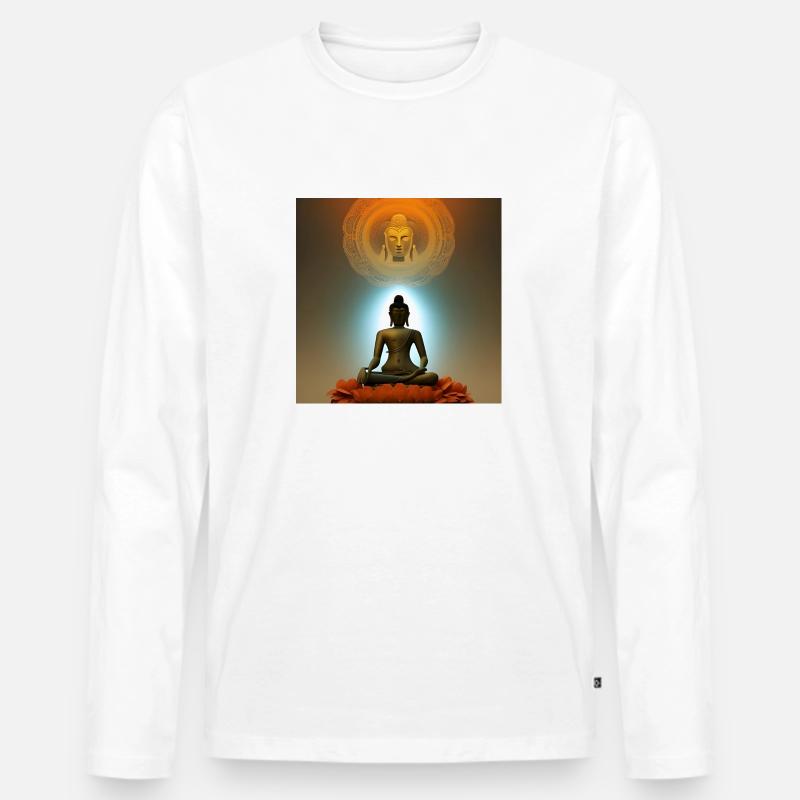 Buddha-Statue - Männer Premium Bio Langarmshirt - Weiß
