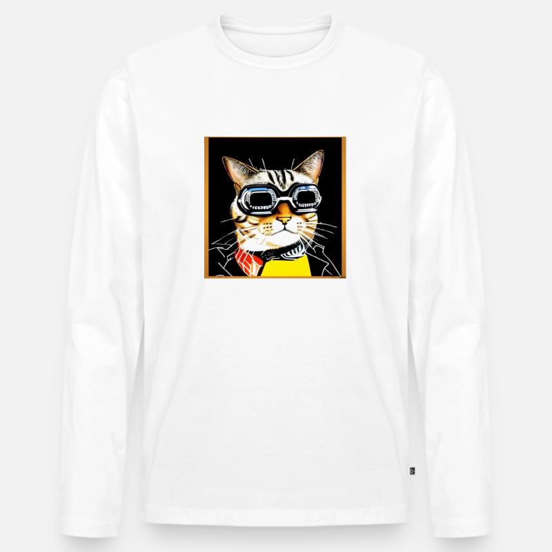 Coole Katze 1 - Männer Premium Bio Langarmshirt - Weiß