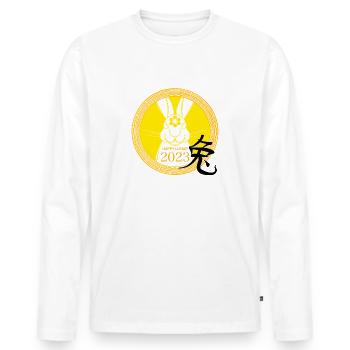 Chinese New Year 2023 lunar new year Rabbit - Men's Premium Organic Long Sleeve Shirt - white - Front - Nico (187cm)