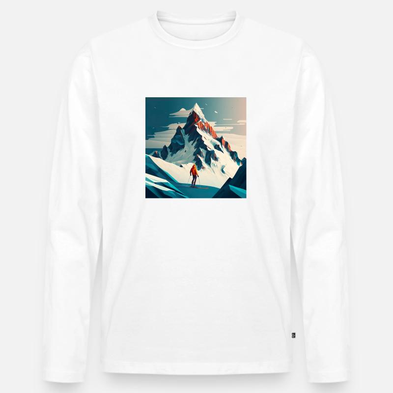 Illustration Bergskifahrer, Skipiste - Männer Premium Bio Langarmshirt - Weiß