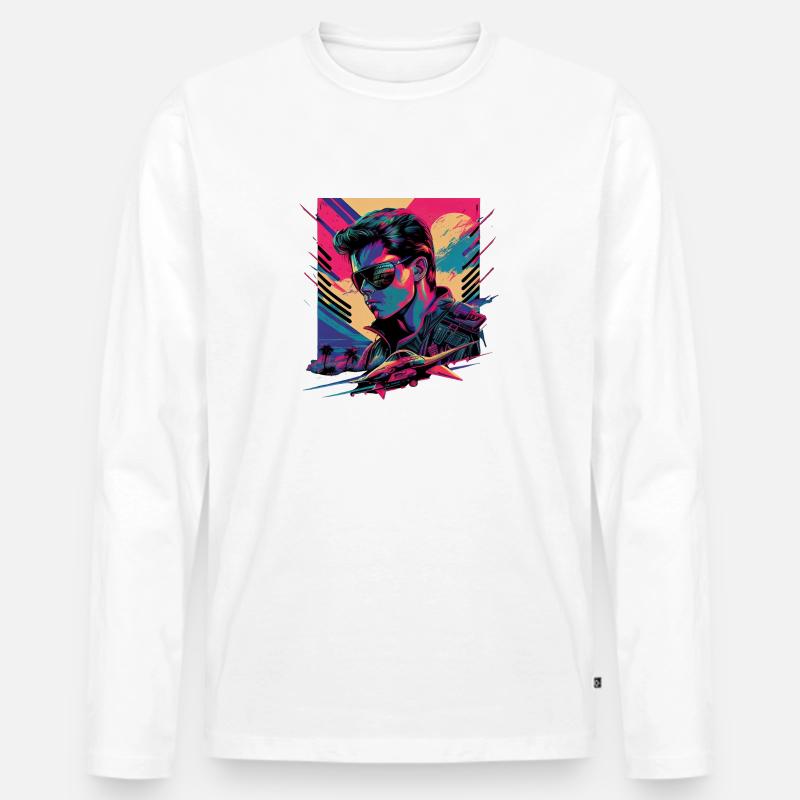Retro Emblems - Movie - Pilot - Männer Premium Bio Langarmshirt - Weiß