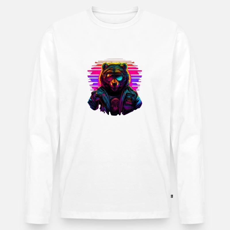 Retro Emblems - Animal - Pilot Bear - Männer Premium Bio Langarmshirt - Weiß