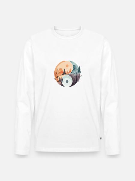 Ying Yang - Mountains / Beach - Men's Premium Organic Long Sleeve Shirt - white