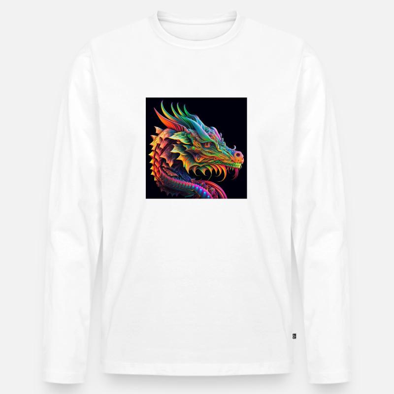 Farbiger Drache, einzigartiges Design - Männer Premium Bio Langarmshirt - Weiß