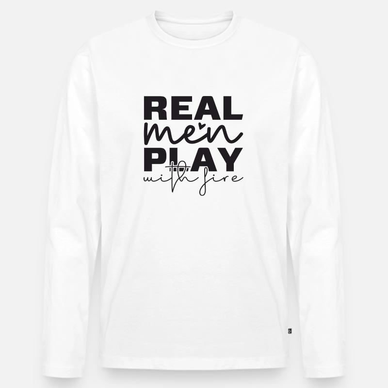 Real Men play with Fire - Männer Premium Bio Langarmshirt - Weiß