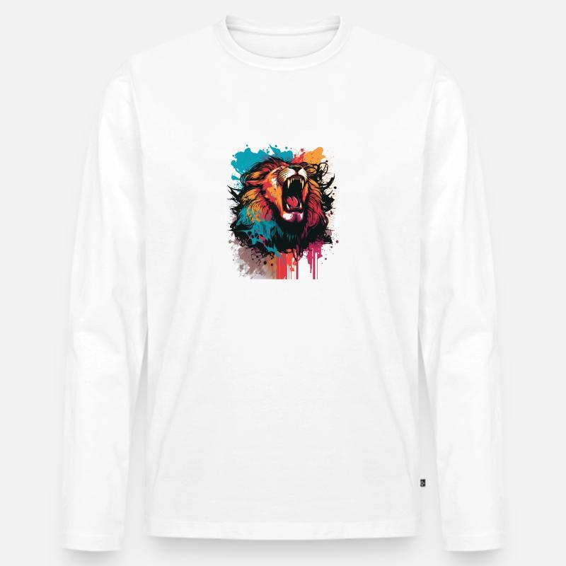 Löwe - Männer Premium Bio Langarmshirt - Weiß