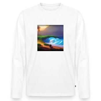 Vague épique sur la plage - T-shirt manches longues Premium bio Homme - blanc - Devant - Nico (187cm)
