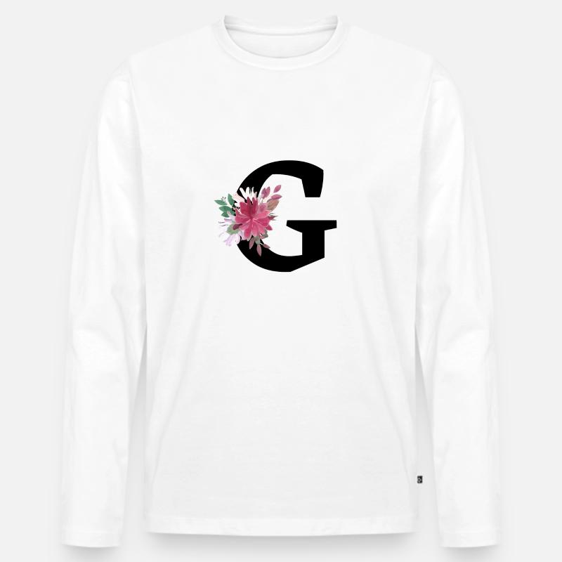 Buchstabe g blumig - Männer Premium Bio Langarmshirt - Weiß