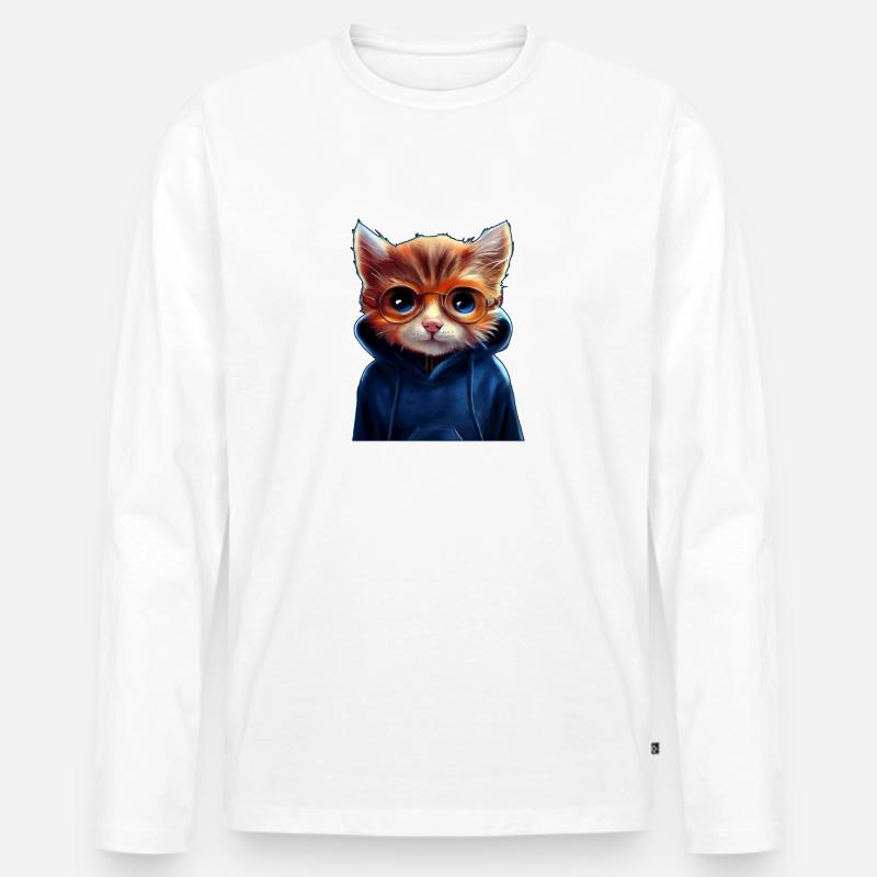Süße Katze mit Pullover - Männer Premium Bio Langarmshirt - Weiß