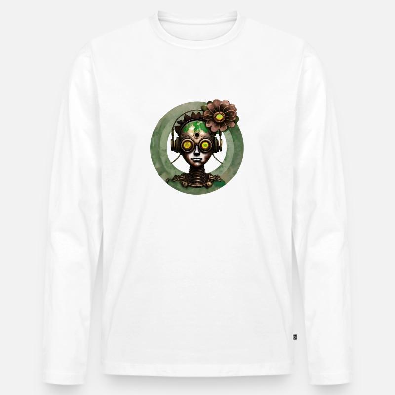 Robo Blume - Männer Premium Bio Langarmshirt - Weiß